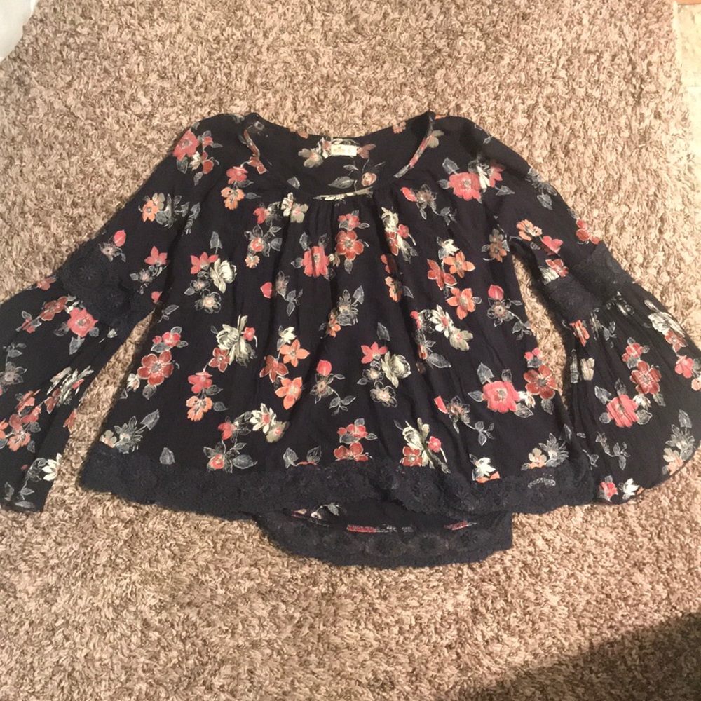 Navy flower blouse